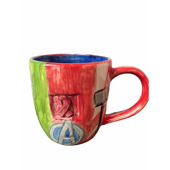 The Avengers Handmade Multicolor Ceramic Coffee Mug Marked Casey - Picture 2 of 8